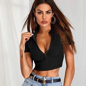 Black Zip Crop Top